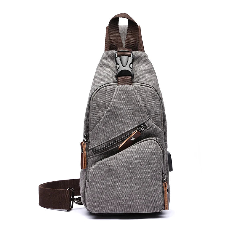 Wholesale Mens Messenger Chest Shoulder Bag Waterproof Man Canvas Crossbody Chest Bags With USB Charging Port