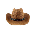 Hollow Western Cowboy Hat & Women New Rolled Big Brim Handwoven Straw Hat