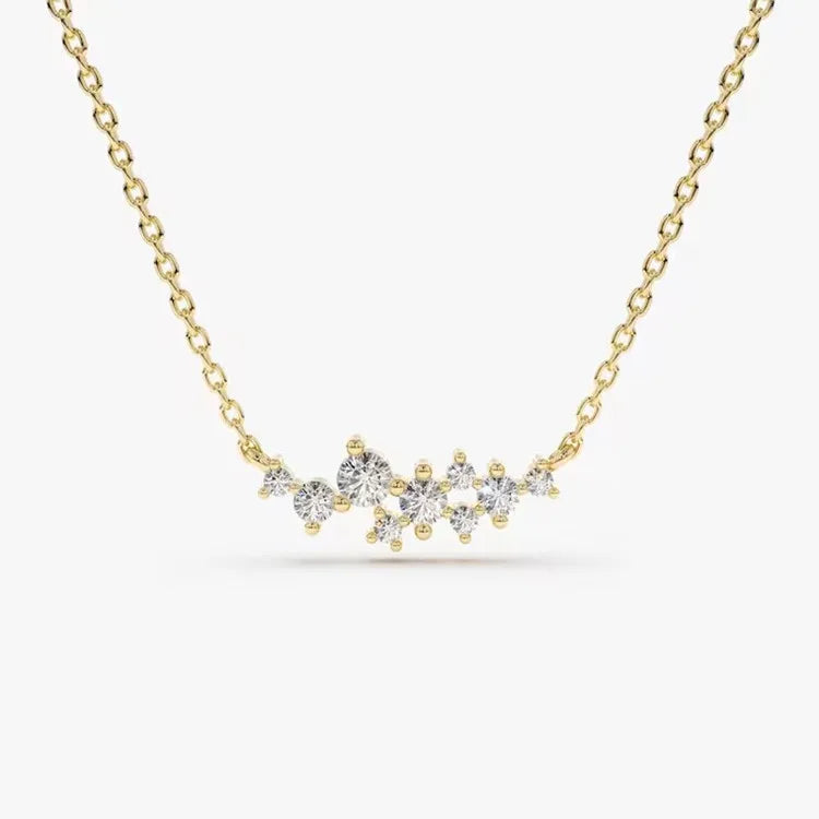 Dainty Memorial Silver Jewelry Gold Plated 925 Sterling Silver clear Cz Diamond Cluster Necklace Wholesale