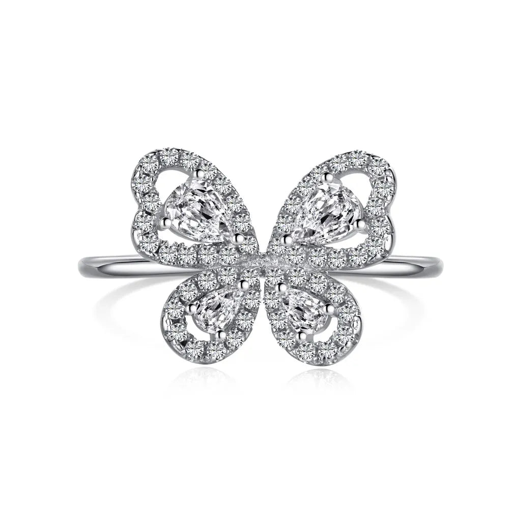 Trendy Luxury Cz Cubic Zirconia 925 Sterling Silver Jewelry 18K Gold Plated Delicate Diamond Cute Butterfly Rings for Women