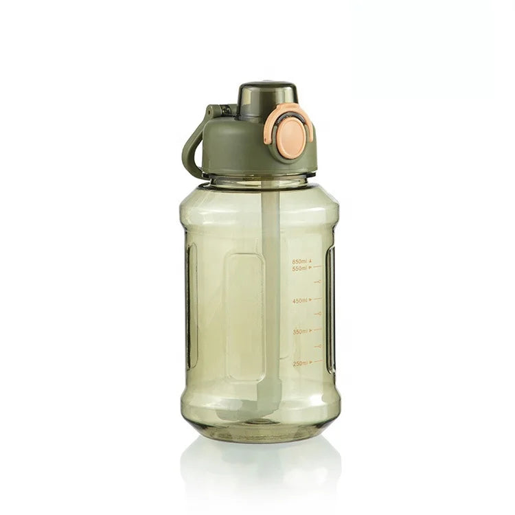 Leak-proof 850ml Plastic Water Bottle with Soft Straw Lid and Carry Handle Bpa Free Motivational  Running Water Bottle
