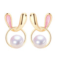 2024 Cute Pink Rabbit Pearl Stud Earrings 100% Natural Freshwater Pearl Jewelry