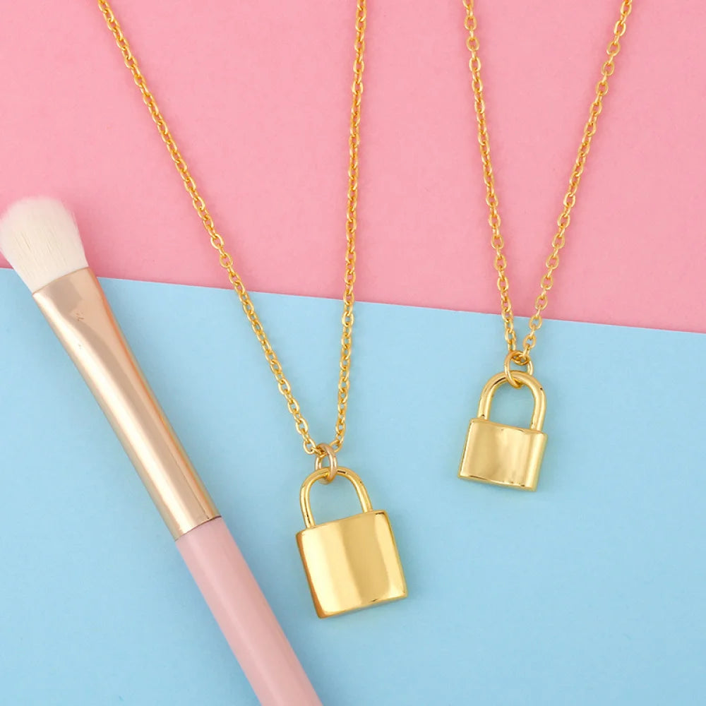 Fashion Jewelry Women Trendy New Tiny Brass Lock Gold Plated Padlock Pendant Necklace