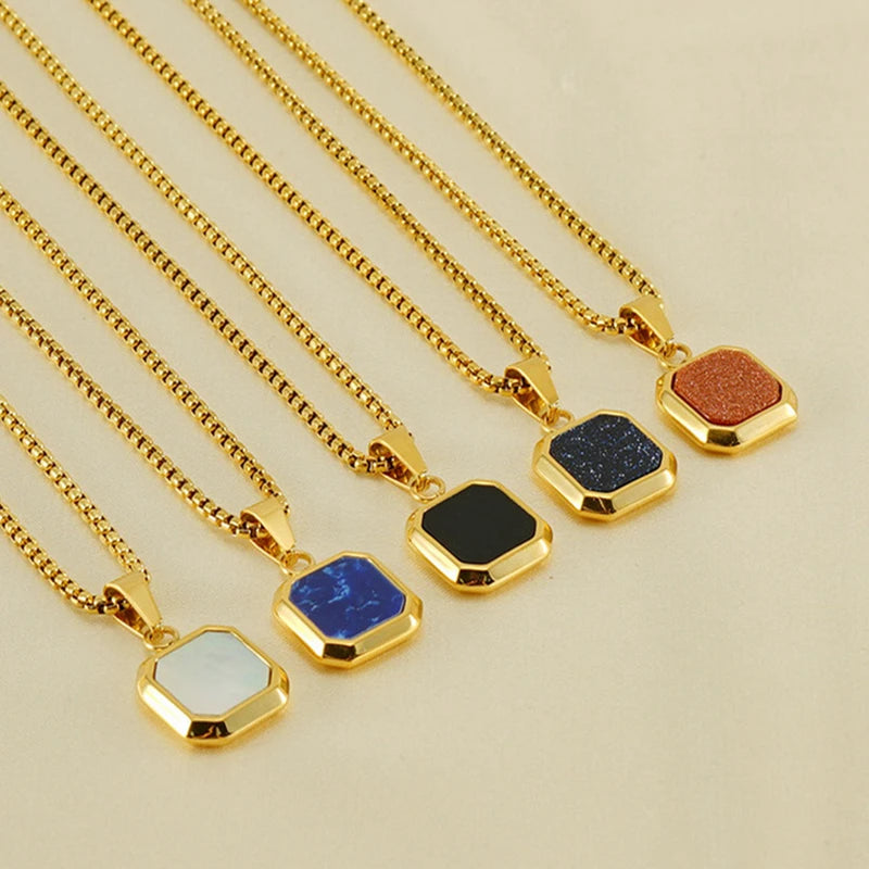 Fashion Designer Jewelry Men Stainless Steel Shell Necklaces Charms Hip Hop Statement Gold Pendant Acrylic Resin Dainty Necklace