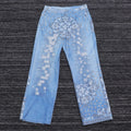 Custom Men's High Street Elegant Baggy Jean Fashion Floral Pattern Ripped Design Loose Straight Denim Pants Trousers for Men