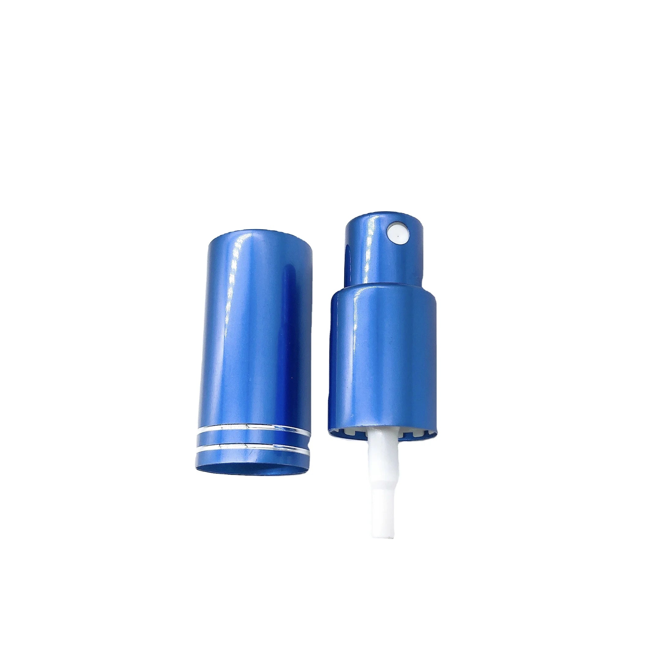 Customized Spray Pump Bottle Stopper Perfume Blue Color Aluminium-Plastic Non Spill Smooth Ribbed Closure Cosmetic Fine Mist