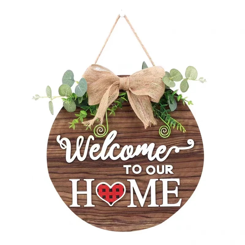 Front Door Sign Engraved Funny Wall Hanging Wooden Plaque Round Rustic Wood Farmhouse Porch Decor Christmas Home Indoor Outdoor