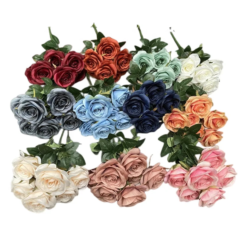 Wholesale Bulk 7 Heads Roses Silk Artificial Flowers Rose Bouquet for Wedding Decoration