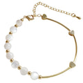 Charm Bracelets Personalized White Opal Stone Beaded Bracelets Gold Plated Puffed Love Heart Bangle Bracelet Women Jewelry