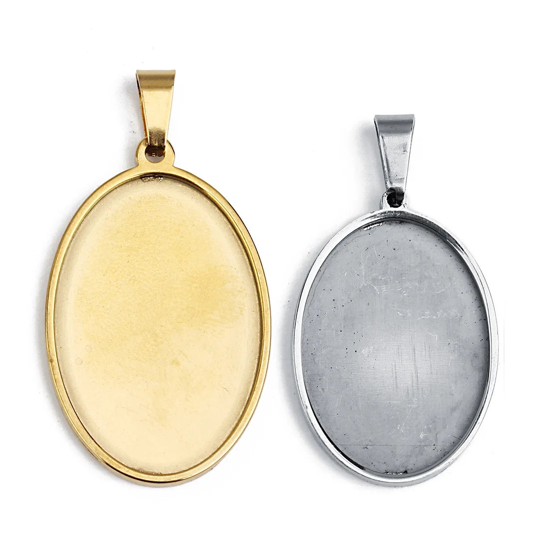 Silver Gold Polymer Clay Jewelry Tray 18K Gold Plated Stainless Steel Blank Cabochon Tray DIY Oval Jewelry Base Pendent Charm
