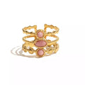 Three Layer Irregular Natural  Pink Texture Stone 316L Stainless Steel Opening Rings