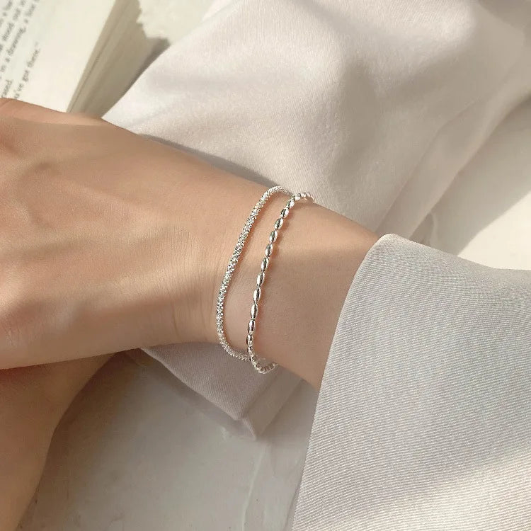 S925 Sterling Silver Fine Double Layered Bracelet Bead Bracelet for Women