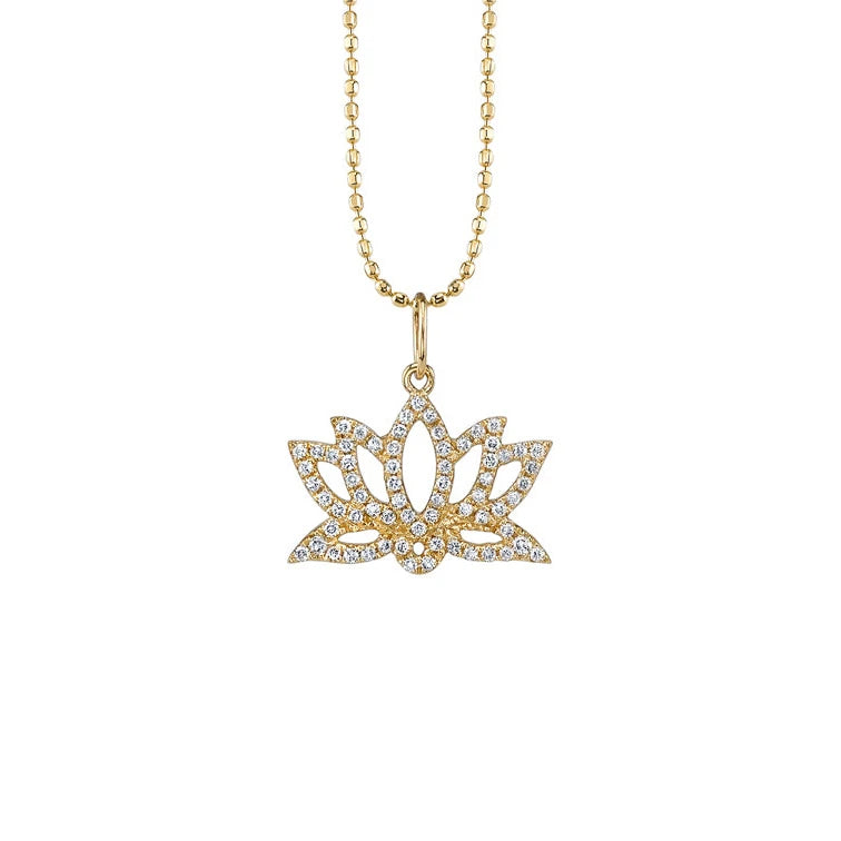 Gemnel Handmade 14k Gold 925 Silver Pave Cz Lotus Diamond Women Accessories Necklace