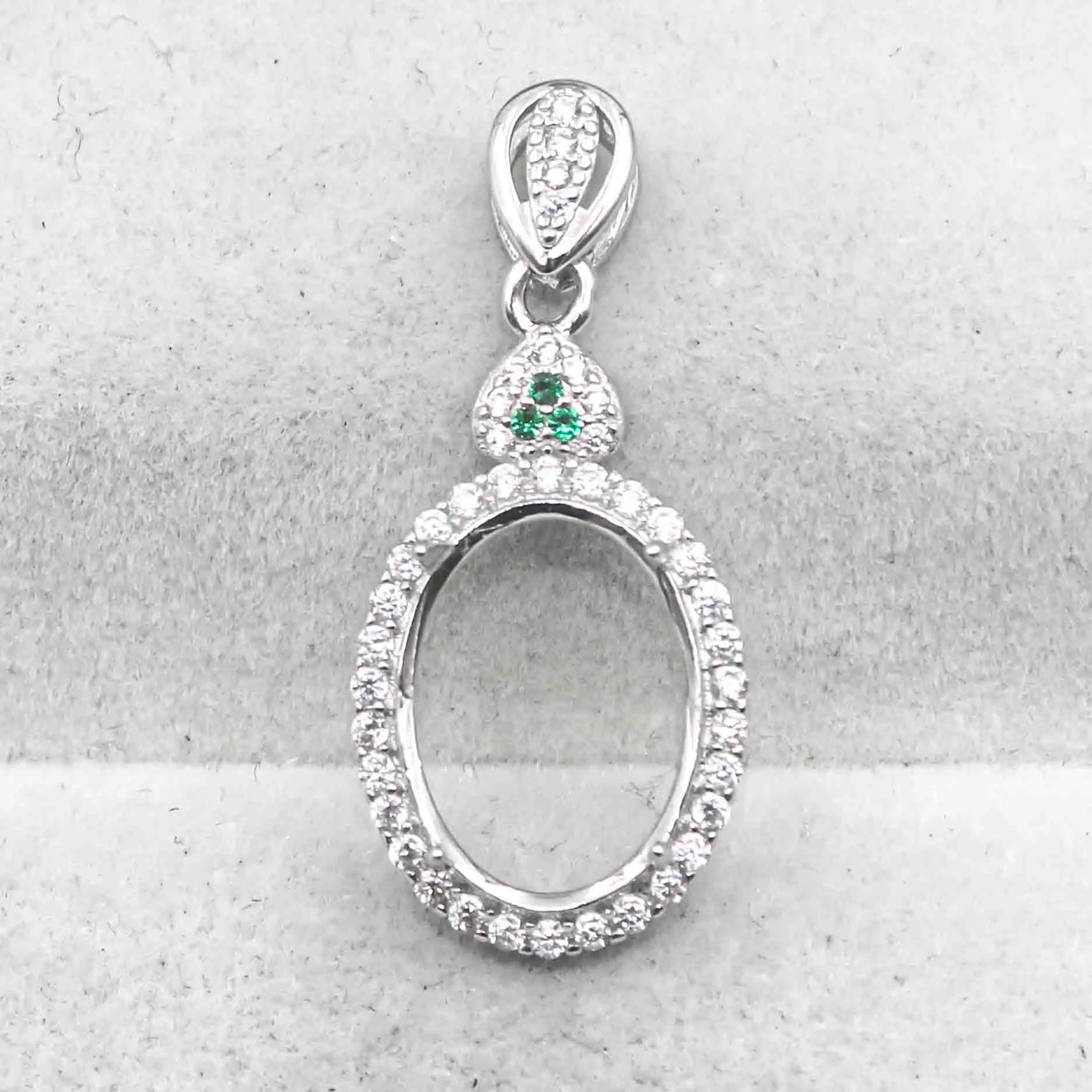 Sterling Silver 10*13/11*14mm Semi Mount Pendant Empty Frame Blank Support Setting S925 Base Without Center Stone for DIY Inlay