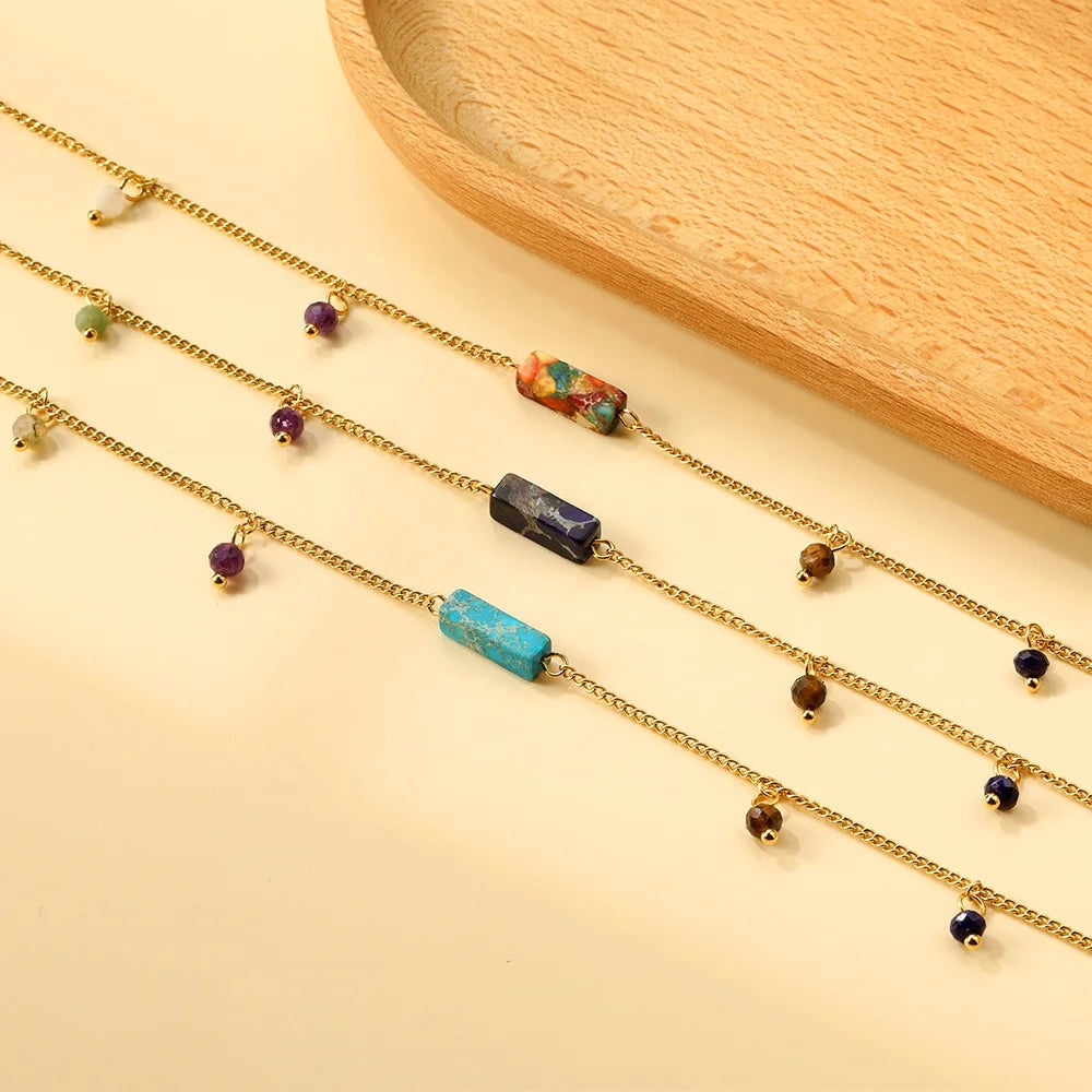 Summer Beach New Style Anklet Bracelet 18K Gold Stainless Steel Colorful Rectangle Zirconia Women Stainless Steel Anklet Jewelry