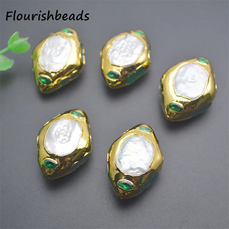 Fashion Design Gold Plated Square Oval Shape Natural Freshwater Pearl Loose Beads for DIY Jewelry Bracelet Necklace Making