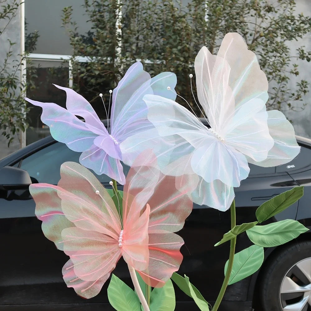 Wedding Decor butterfly Organza Flowers Artificial Giant Flowers for Event Decoration Stand Big butterfly Decorations
