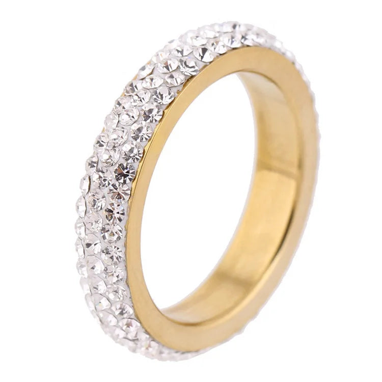 Trendy Punk Style Three Stone Crystal & Rhinestone Channel Set Stainless Steel Ring for Unisex