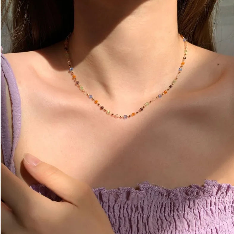 2022 Zooying  Colorful Crystal Beaded Necklace Fashion Gemstone Necklace Multi Color Beads Diamond Rhinestone Necklace