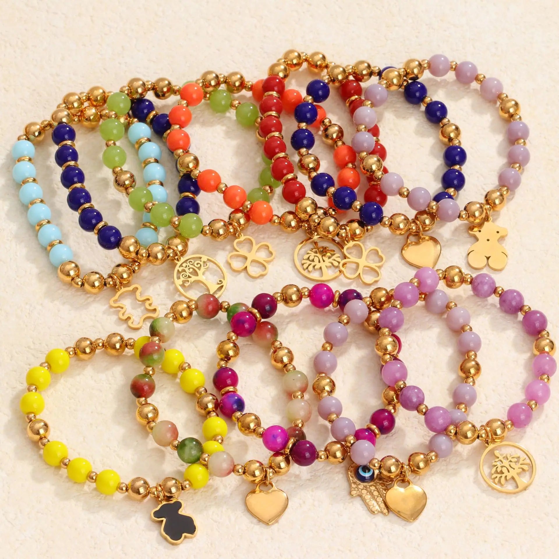 Stainless Steel Cute High End Waterproof Beaded Heart Elastic Bracelet En or 18k En Perles Cute Bracelets Women for Girls