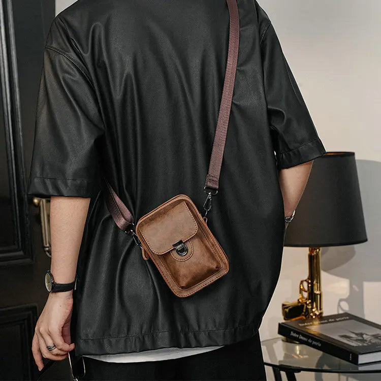 2024 New Small Mobile Phone Pu Leather Sport Side Chest Sling Crossbody Luggage Travel Shoulder Messenger Bag for Men Women