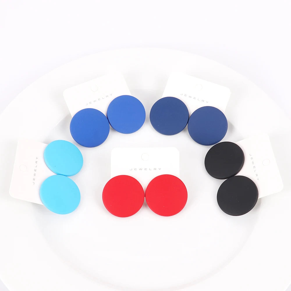 Summer New Lovely Candy Color Geometric Personality Jewelry Round Square Frosted Surface Acrylic Stud Earrings for Women Jewelry