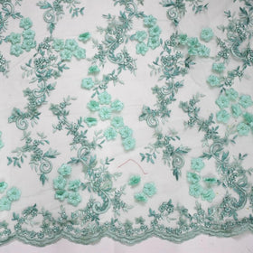 HY0579 High Quality French Hand Mint Green 3d Chiffomn Lace With Pearls African Gold Net Lace Fabric With Sequins and Beads