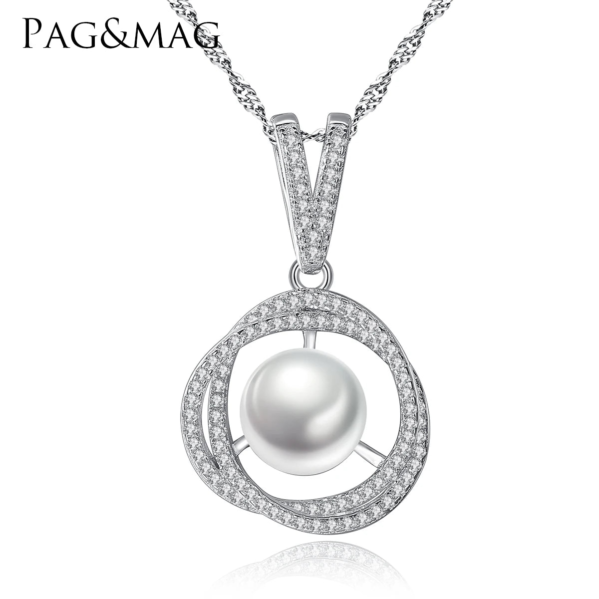 CZCITY New Style  FreshWater Pearl 925 Sterling Silver CZ Jewelry Pendant Necklace for Ladies Fashion Women Gift