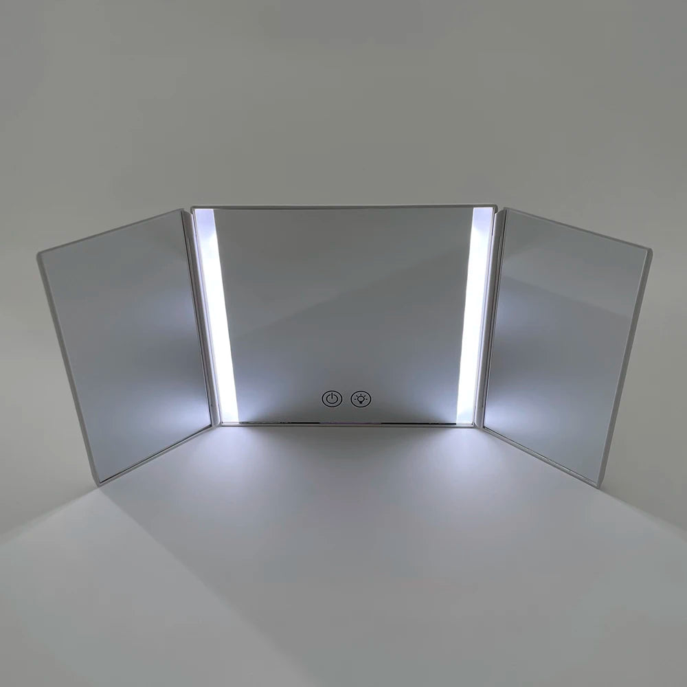 Crazy Hot Car Smart Mirror Makeup LED Adjustable 3 Color Light Rechargeable Car Vanity Mirror Cosmetic  Tri-fold Make up Mirror