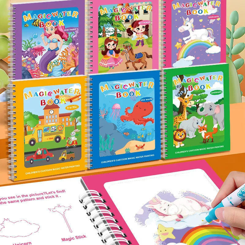 Children's Paper Water Painting Book Clear Graffiti Drawing Sticker Album Baby Educational Toys Cross-border English