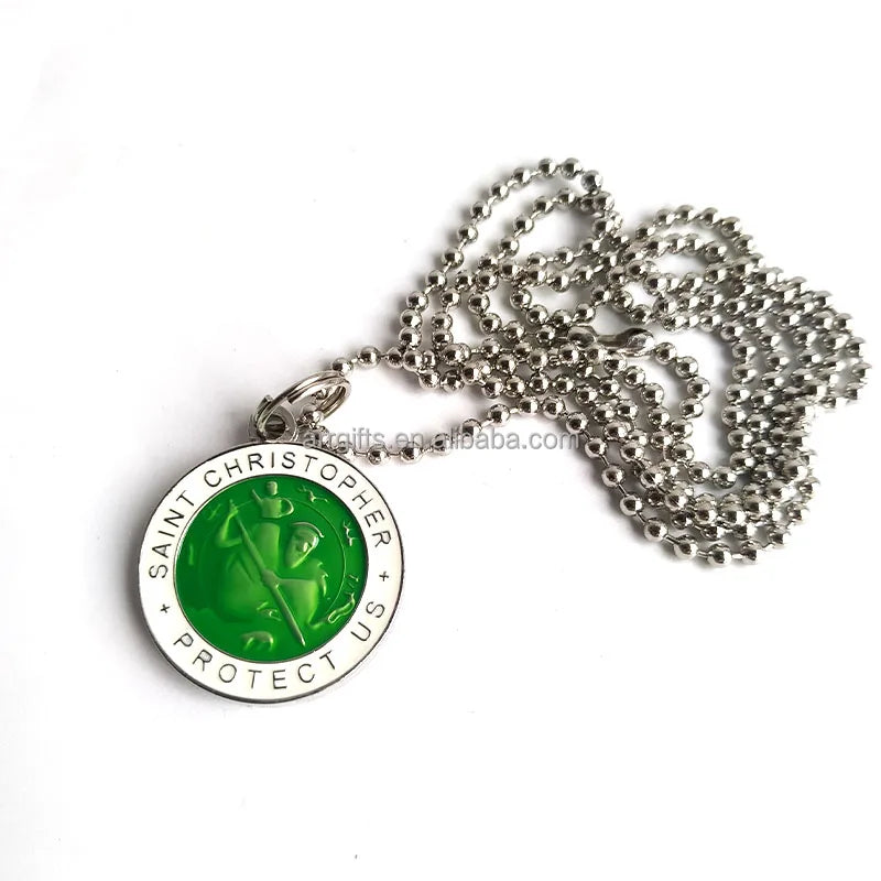 Saint St Christopher Protect Us Silver Medal Charm Pendant Necklace Manufacturer 20mm 25mm