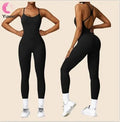 Custom Logo Women's One Piece Workout Jumpsuit Gym Sports Fitness Apparel Seamless Feature Backless Hollow Solid Yoga Jumpsuit