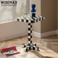 WISEMAX FURNITURE Living Room Small Coffee Table Modern MDF Black White Checkerboard Balcony Tea Table Square Side Table