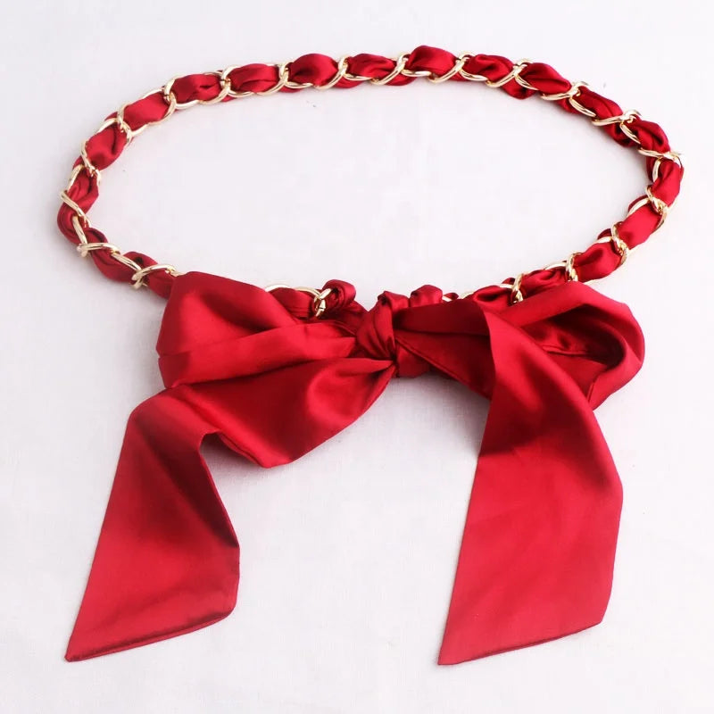 Simple Fashion Women's Thin Waist Chain Silk Scarf and Jeans Accessories Fabric Belts