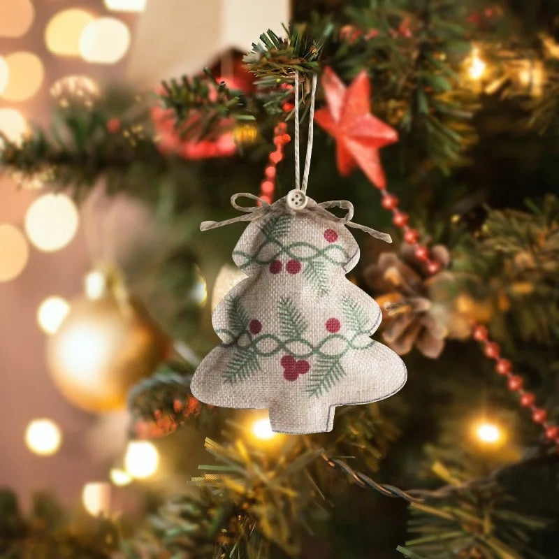 2026 AYOYO Christmas Sackcloth Hanging Christmas Tree Embellishments Small Pendant Printing Pentagram