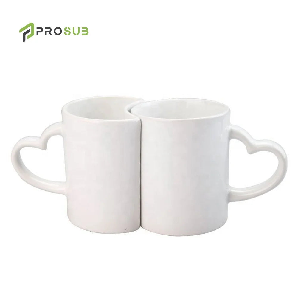 Prosub Heart Shaped Handle Lovers Sublimation Mugs 11oz Blank White Ceramic