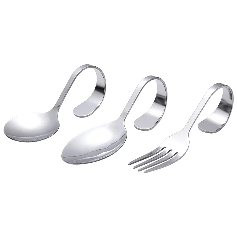 Stainless Steel Creative Seafood Fork Spoon with Curved Handle Spoon