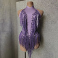 Purple Sleeveless  Performance Wear  Vendors Wholesale Shiny Fringe Tassel JumpsuitStage Performance Wear