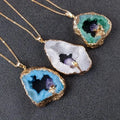Natural Gemstone Druzy Agate Amethyst Pendant Jewelry Quartz Crystal Necklace