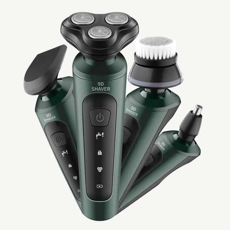 Waterproof 4-in-1 Electric Shaver USB Rechargeable 9D Blade Nose Hair Trimmer & Beard Razor with Twin Blades