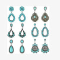 Western Styles  Retro Collection Turquoise Stone Beads Vintage Antique Silver Plated Western Earrings