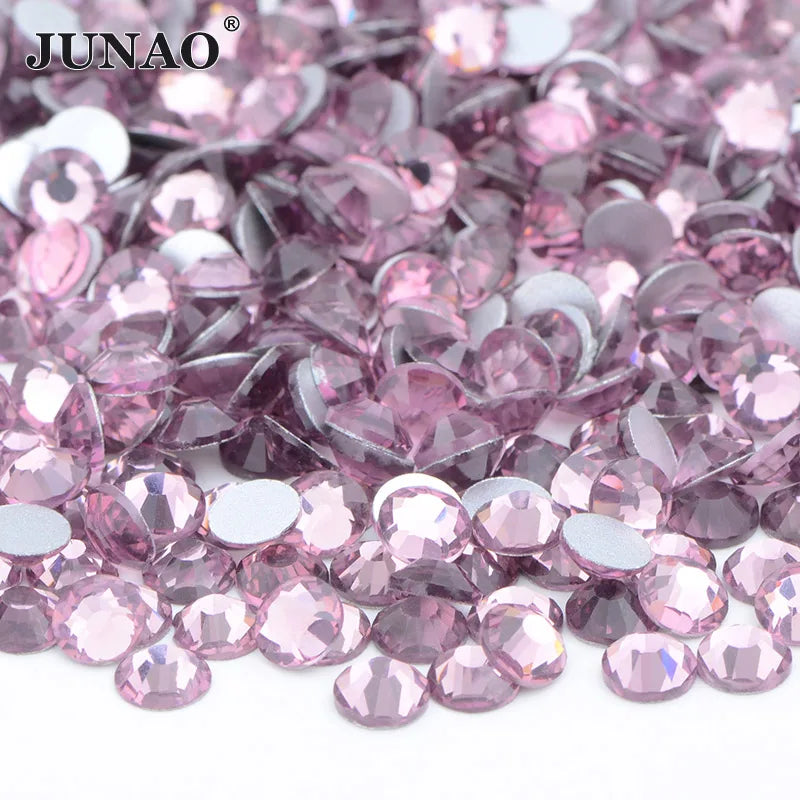 JUNAO Wholesale SS3-SS50 Light Amethyst Crystal Stone Flatback Glass Rhinestones for Garment Decoration