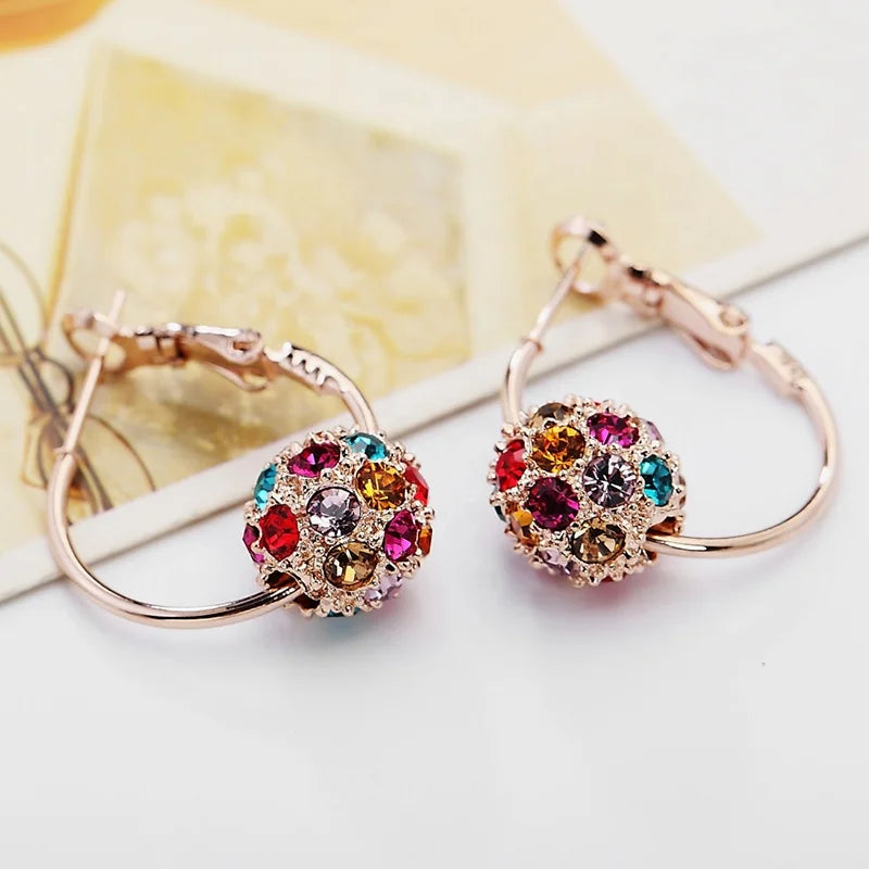 Fashion Crystal Ball Stud Earrings Rose Gold High Quality for Women Engagement Party Wedding Jewelry