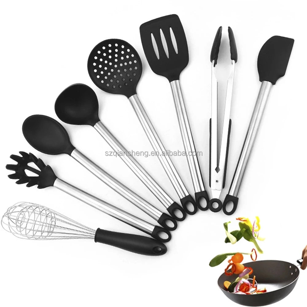 NEW 8PCS Kitchen Utensils Set Stainless Steel Handle Silicone Cooking Utensils Non-stick Spatula Cookware Kitchen Tools