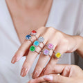 925 Sterling Silver Colorful Gemstone Ring Set Wholesale Cushion Cut CZ Stackable Rings for Women OEM Jewelry Manufacturer