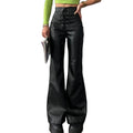 2023 Women's Sexy High Waist Solid Color Long Flared Leather Pants Casual Loose Summer Trousers for Ladies
