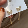 Gold Women butterfly Stud  Diamond butterfly Shape Long Chain Women Cute Earrings