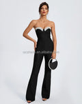 Ocstrade Latest Design Jumpsuits for Ladies Strapless With Rhinestone Wide Leg Black Women Long Jumpsuit Elegant Bandage