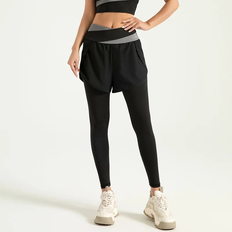 High-Waisted Anti-Light Running Yoga Pants Tight Skirt Set Four-Way Stretch Breathable Quick Dry Elastic Waist Closure Plaid