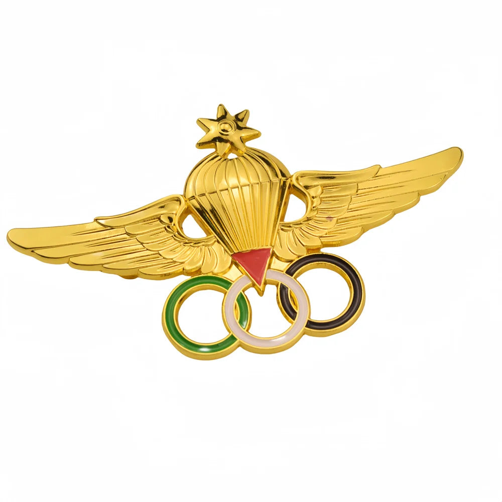 Custom Enamel Lapel Pins Premium 3D Gold Hollow Out Vietnam Paratrooper Badge with Metal Wings Badge Triple Rings for Africa